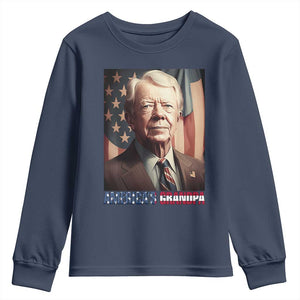 39th President Jimmy Carter Youth Sweatshirt America's Grandpa Presidents' Day USA Flag Vintage TS02 Navy Print Your Wear