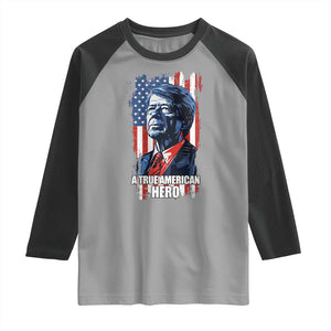 39th President Jimmy Carter Raglan Shirt True American Hero US Flag Presidents' Day TS02 Sport Gray Black Print Your Wear