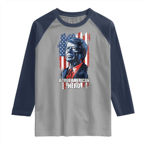 39th President Jimmy Carter Raglan Shirt True American Hero US Flag Presidents' Day TS02 Sport Gray Navy Print Your Wear