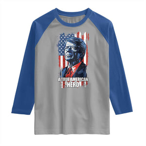 39th President Jimmy Carter Raglan Shirt True American Hero US Flag Presidents' Day TS02 Sport Gray Royal Print Your Wear