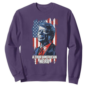 39th President Jimmy Carter Sweatshirt True American Hero US Flag Presidents' Day TS02 Purple Print Your Wear