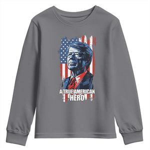 39th President Jimmy Carter Youth Sweatshirt True American Hero US Flag Presidents' Day TS02 Charcoal Print Your Wear