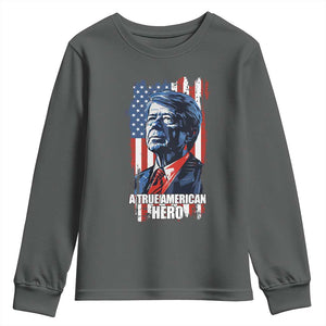 39th President Jimmy Carter Youth Sweatshirt True American Hero US Flag Presidents' Day TS02 Dark Heather Print Your Wear