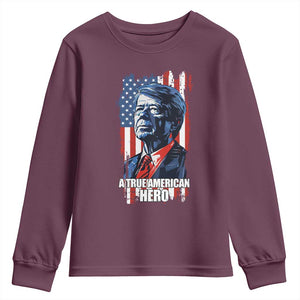 39th President Jimmy Carter Youth Sweatshirt True American Hero US Flag Presidents' Day TS02 Maroon Print Your Wear