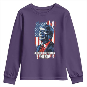 39th President Jimmy Carter Youth Sweatshirt True American Hero US Flag Presidents' Day TS02 Purple Print Your Wear