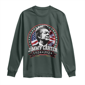 39th President Jimmy Carter Long Sleeve Shirt USA Legacy American Flag TS02 Dark Forest Green Print Your Wear