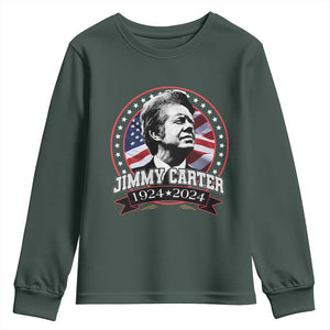 39th President Jimmy Carter Youth Sweatshirt USA Legacy American Flag TS02 Dark Forest Green Print Your Wear