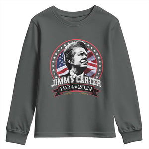 39th President Jimmy Carter Youth Sweatshirt USA Legacy American Flag TS02 Dark Heather Print Your Wear