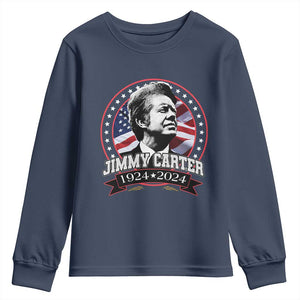 39th President Jimmy Carter Youth Sweatshirt USA Legacy American Flag TS02 Navy Print Your Wear