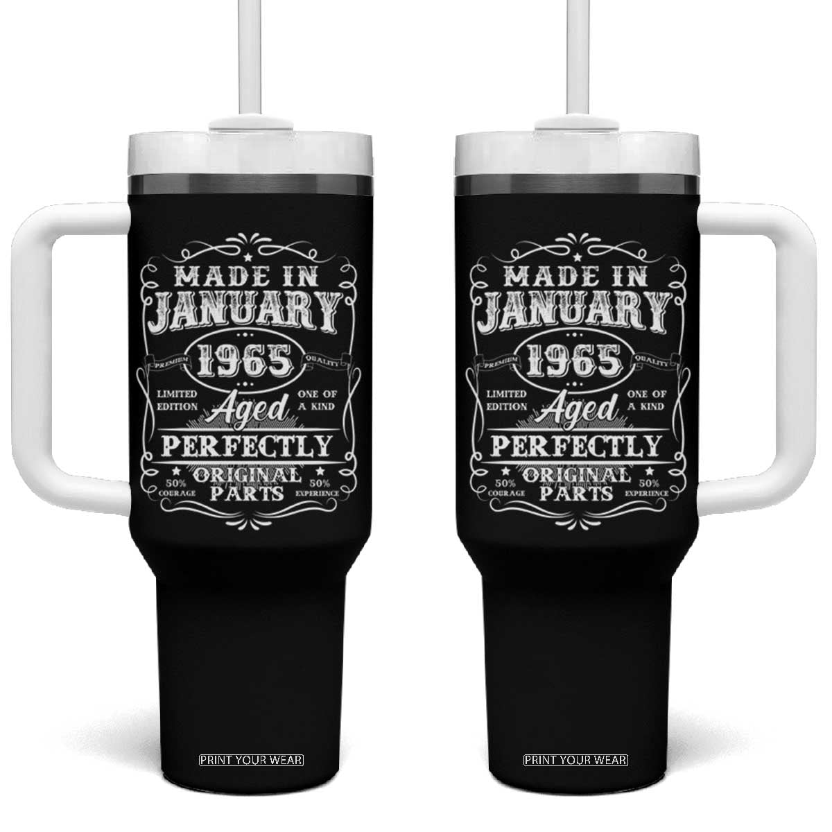 Retro Classic Made In January 1965 Tumbler With Handle Aged Perfectly Original Parts Vintage Birthday Men TS02 One Size: 40 oz Black Print Your Wear