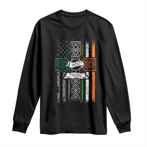 Irish Pride Long Sleeve Shirt American Flag Celtic Cross St Patricks Day TS02 Black Print Your Wear