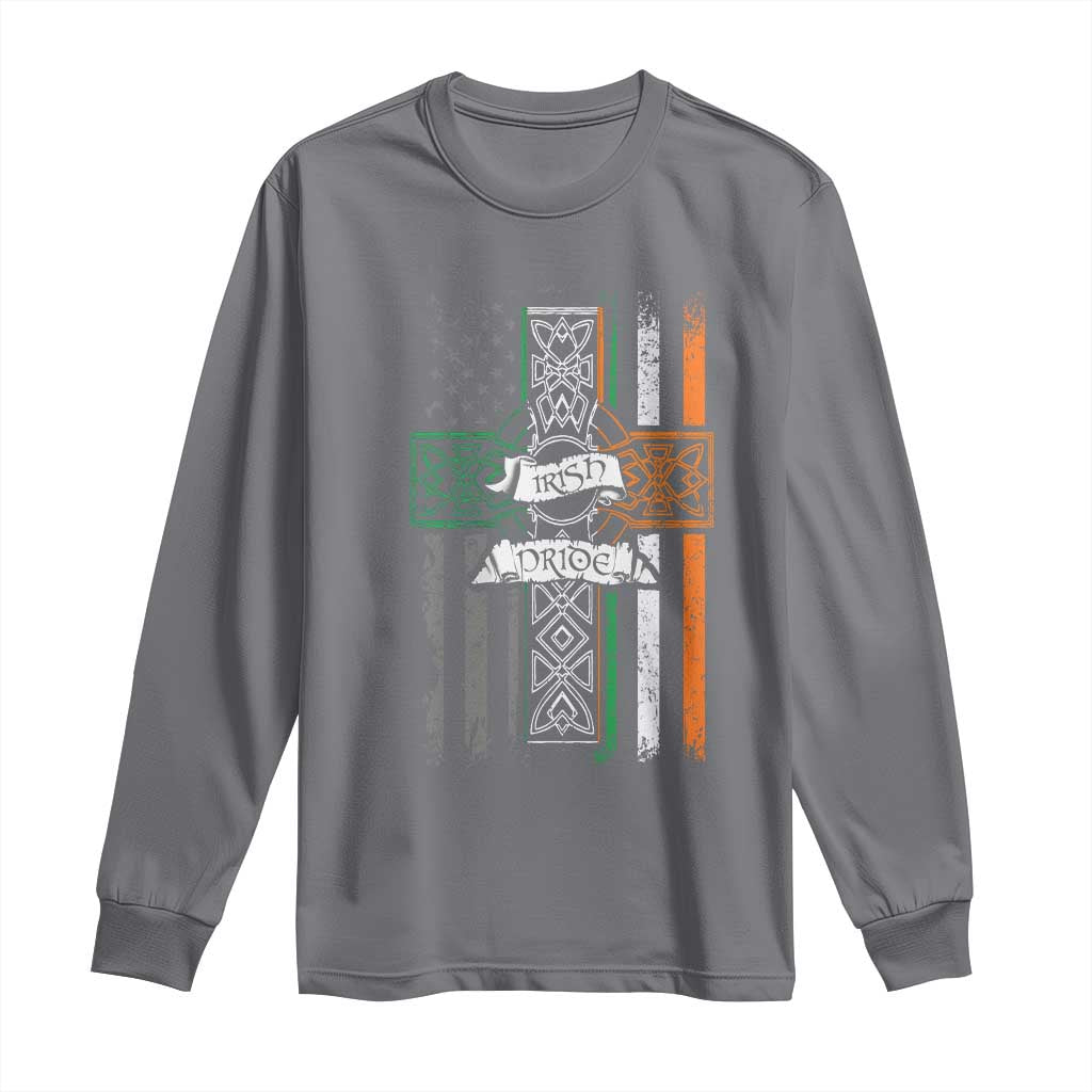 Irish Pride Long Sleeve Shirt American Flag Celtic Cross St Patricks Day TS02 Charcoal Print Your Wear