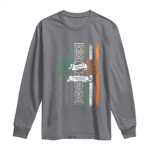 Irish Pride Long Sleeve Shirt American Flag Celtic Cross St Patricks Day TS02 Charcoal Print Your Wear