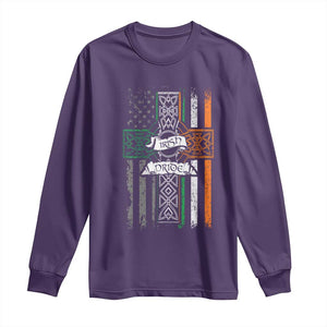 Irish Pride Long Sleeve Shirt American Flag Celtic Cross St Patricks Day TS02 Purple Print Your Wear