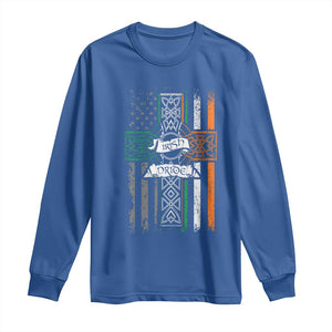 Irish Pride Long Sleeve Shirt American Flag Celtic Cross St Patricks Day TS02 Royal Blue Print Your Wear