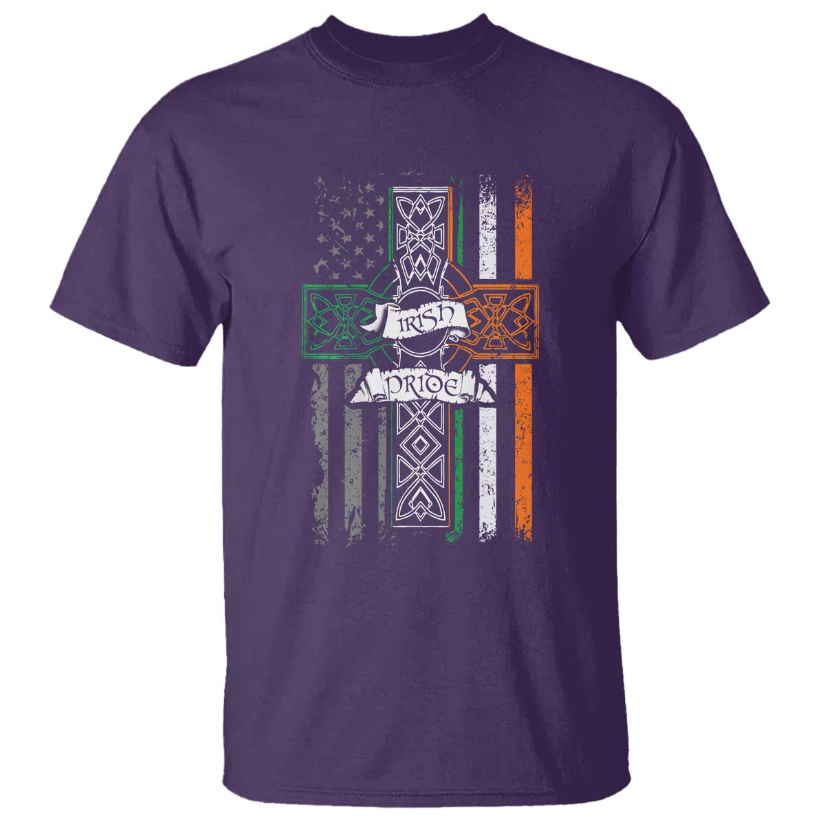 Irish Pride T Shirt American Flag Celtic Cross St Patricks Day TS02 Purple Print Your Wear