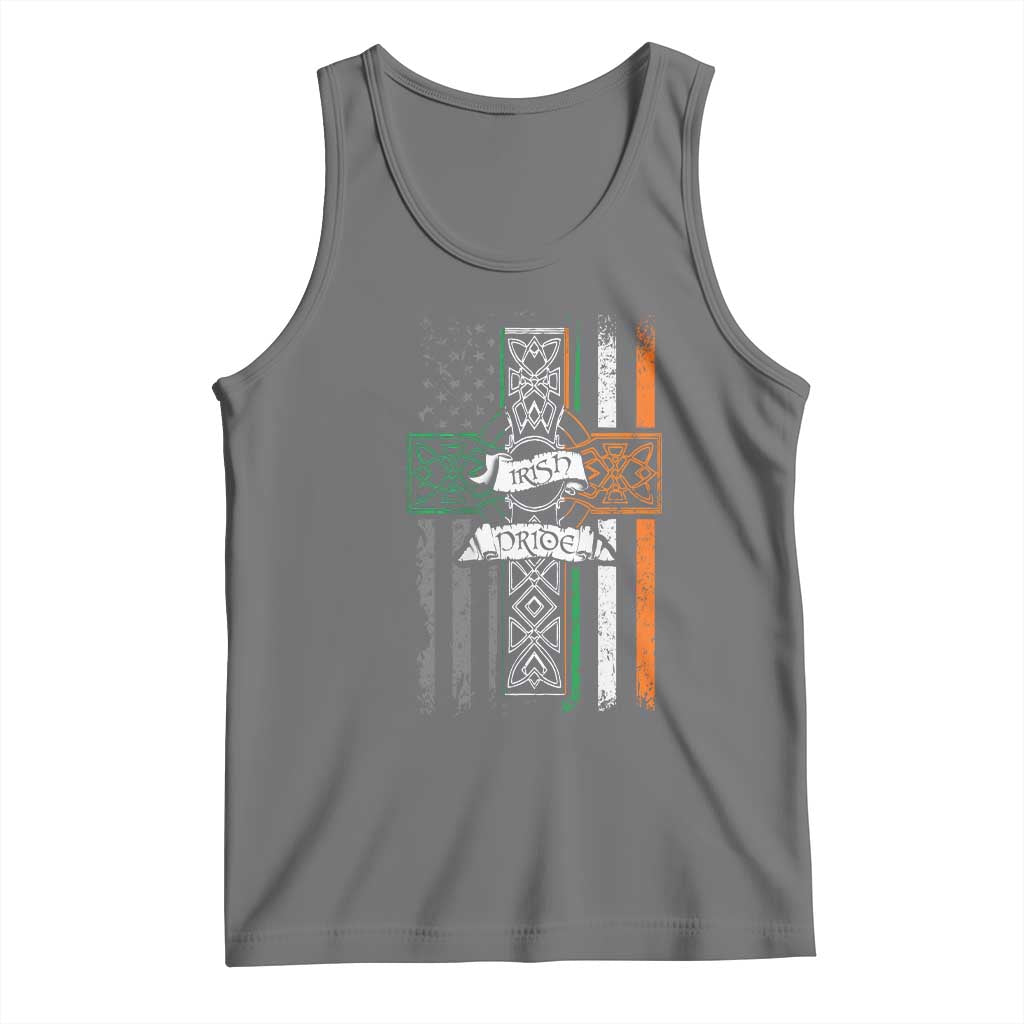 Irish Pride Tank Top American Flag Celtic Cross St Patricks Day TS02 Black Heather Print Your Wear