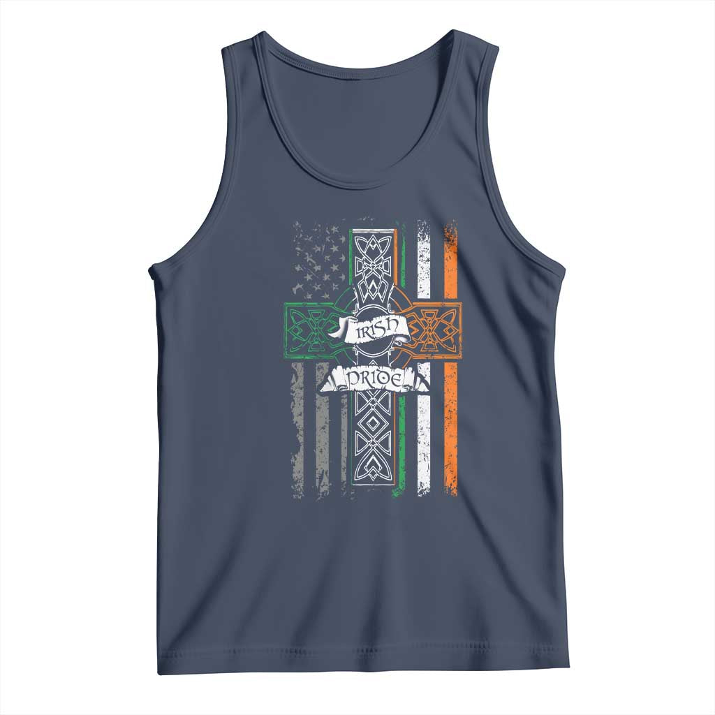 Irish Pride Tank Top American Flag Celtic Cross St Patricks Day TS02 Navy Print Your Wear