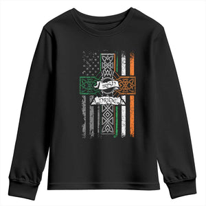 Irish Pride Youth Sweatshirt American Flag Celtic Cross St Patricks Day TS02 Black Print Your Wear