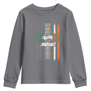 Irish Pride Youth Sweatshirt American Flag Celtic Cross St Patricks Day TS02 Charcoal Print Your Wear