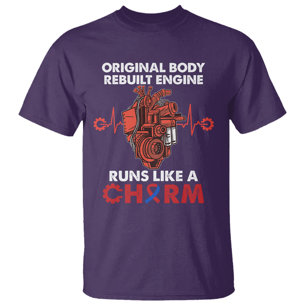 CHD Awareness T Shirt Original Body Rebuilt Engine Runs Like A Charm Heart Surgery TS02 Purple Printyourwear