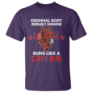 CHD Awareness T Shirt Original Body Rebuilt Engine Runs Like A Charm Heart Surgery TS02 Purple Printyourwear