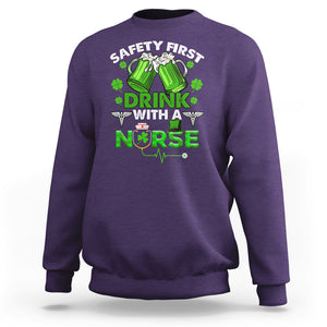 Funny Nurse St. Patricks Day Sweatshirt Safety First Drink With A Nurse Beer Lovers TS02 Purple Printyourwear