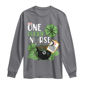 Funny One Lucky Nurse St Patricks Day Long Sleeve Shirt Scrub Life RN ICU ER with Stethoscope TS02 Charcoal Print Your Wear