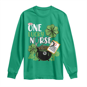 Funny One Lucky Nurse St Patricks Day Long Sleeve Shirt Scrub Life RN ICU ER with Stethoscope TS02 Irish Green Print Your Wear