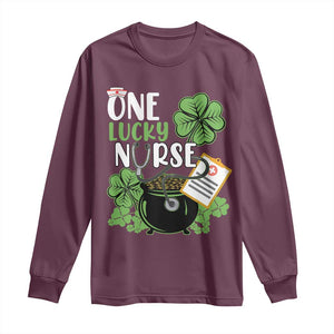 Funny One Lucky Nurse St Patricks Day Long Sleeve Shirt Scrub Life RN ICU ER with Stethoscope TS02 Maroon Print Your Wear