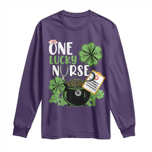 Funny One Lucky Nurse St Patricks Day Long Sleeve Shirt Scrub Life RN ICU ER with Stethoscope TS02 Purple Print Your Wear