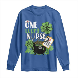 Funny One Lucky Nurse St Patricks Day Long Sleeve Shirt Scrub Life RN ICU ER with Stethoscope TS02 Royal Blue Print Your Wear