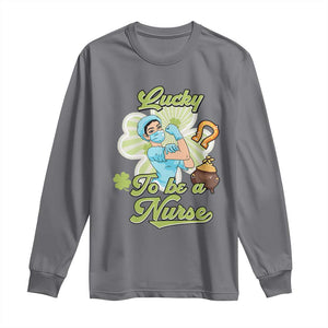 Funny Nurse St Patricks Day Long Sleeve Shirt Lucky To Be A Nurse Strong Scrub Life TS02 Charcoal Print Your Wear