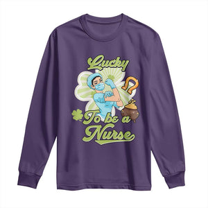 Funny Nurse St Patricks Day Long Sleeve Shirt Lucky To Be A Nurse Strong Scrub Life TS02 Purple Print Your Wear