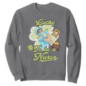 Funny Nurse St. Patricks Day Sweatshirt Lucky To Be A Nurse Strong Scrub Life TS02 Charcoal Printyourwear