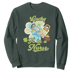 Funny Nurse St. Patricks Day Sweatshirt Lucky To Be A Nurse Strong Scrub Life TS02 Dark Forest Green Printyourwear