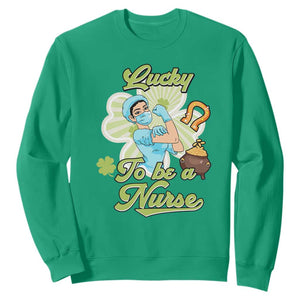 Funny Nurse St. Patricks Day Sweatshirt Lucky To Be A Nurse Strong Scrub Life TS02 Irish Green Printyourwear