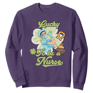 Funny Nurse St. Patricks Day Sweatshirt Lucky To Be A Nurse Strong Scrub Life TS02 Purple Printyourwear