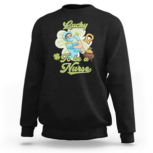 Funny Nurse St. Patricks Day Sweatshirt Lucky To Be A Nurse Strong Scrub Life TS02 Black Printyourwear