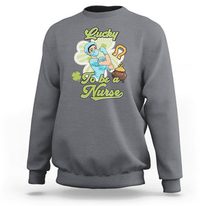 Funny Nurse St. Patricks Day Sweatshirt Lucky To Be A Nurse Strong Scrub Life TS02 Charcoal Printyourwear