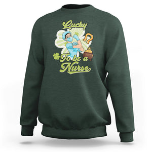 Funny Nurse St. Patricks Day Sweatshirt Lucky To Be A Nurse Strong Scrub Life TS02 Dark Forest Green Printyourwear