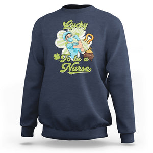 Funny Nurse St. Patricks Day Sweatshirt Lucky To Be A Nurse Strong Scrub Life TS02 Navy Printyourwear