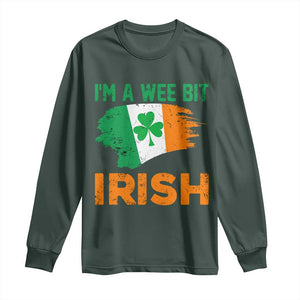 Funny St Patricks Day Long Sleeve Shirt I'm A Wee Bit Irish Leprechaun Shenanigan TS02 Dark Forest Green Print Your Wear