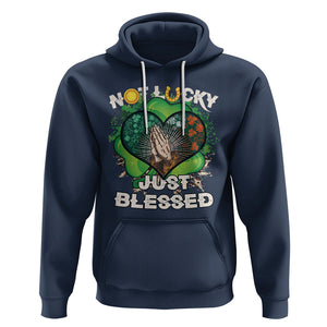 Funny St. Patricks Day Hoodie Not Lucky Simply Blessed Shamrock Christian with Praying Hands TS02 Navy Printyourwear