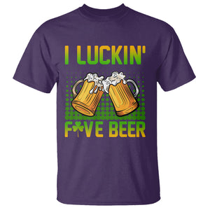 Funny St. Patricks Day Drinking T Shirt I Luckin' Fove Beer Lovers TS02 Purple Printyourwear
