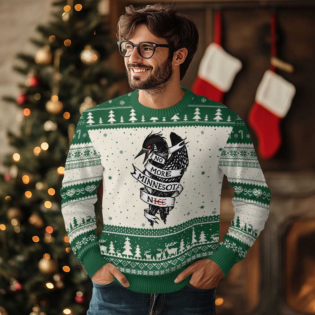 No More Minnesota Nice Loon Resistance Ugly Christmas Sweater Ice Out Rebellion TS02 Beige Green Print Your Wear