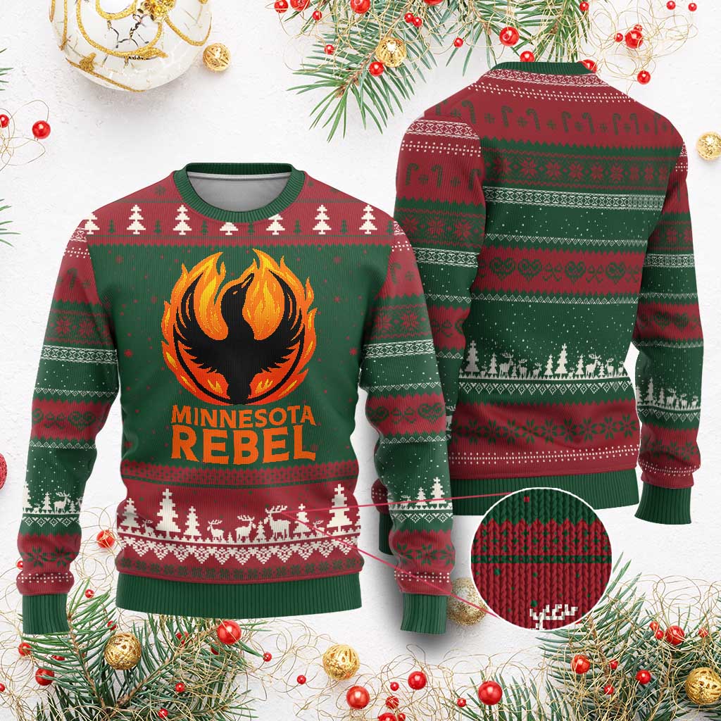 Minnesota Rebel Loon Ugly Christmas Sweater Rising From Fire Political Resistance TS02 Red Green Print Your Wear