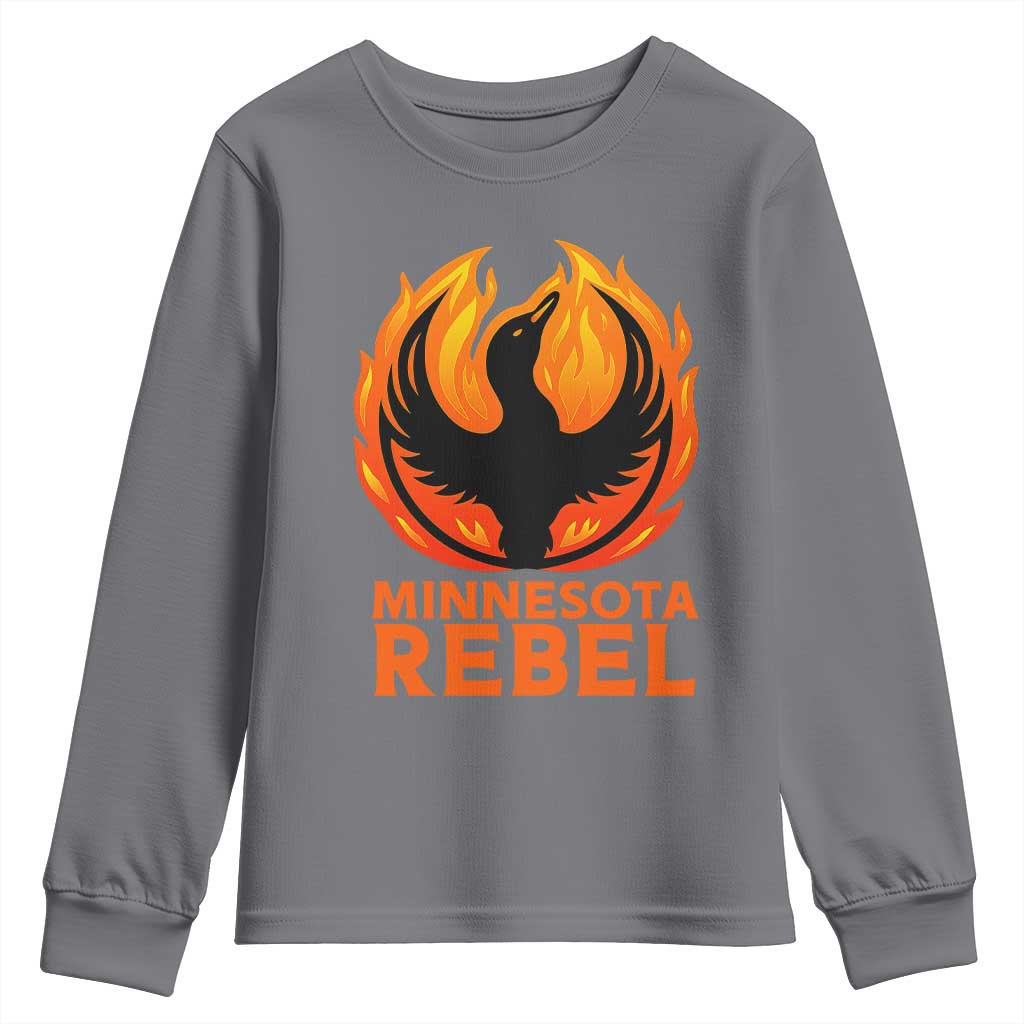 Minnesota Rebel Loon Youth Sweatshirt Rising From Fire Political Resistance TS02 Charcoal Print Your Wear
