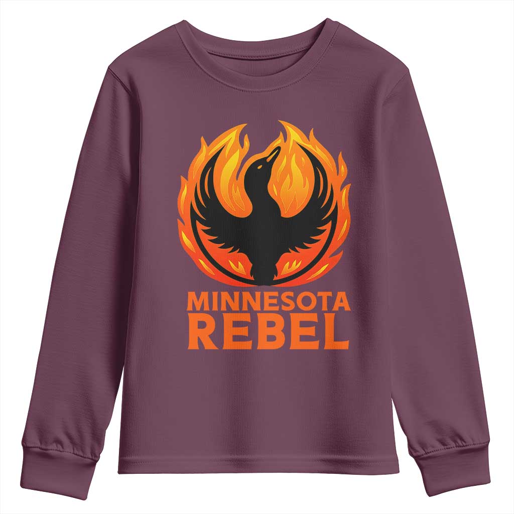 Minnesota Rebel Loon Youth Sweatshirt Rising From Fire Political Resistance TS02 Maroon Print Your Wear