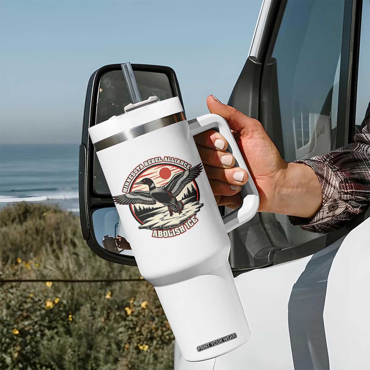 Minnesota Rebel Alliance Loon Tumbler With Handle Abolish Ice Protest TS02 Print Your Wear